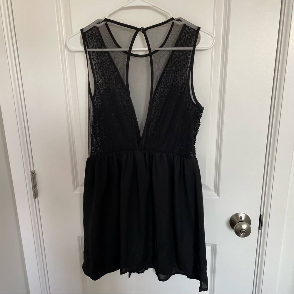 Black Sparkly Mesh V Neck Dress - Picture 2 of 3